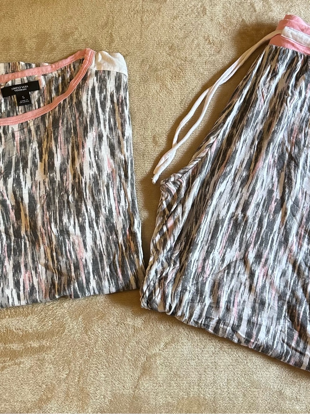 Simply Vera Vera Wang Gray and Pink Printed Tank Top